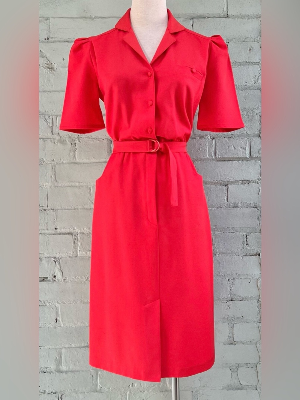 Vintage Red Belted Shirt Dress